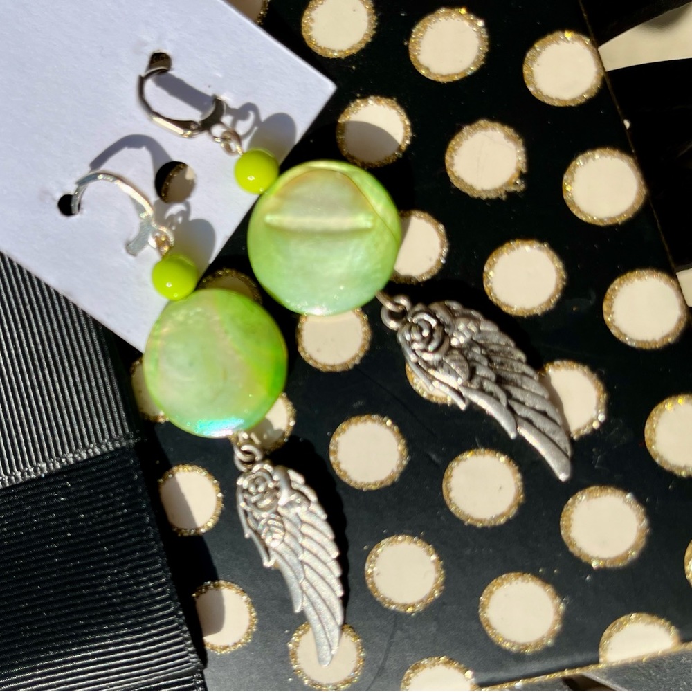 Rose Feather Green Abalone Earrings